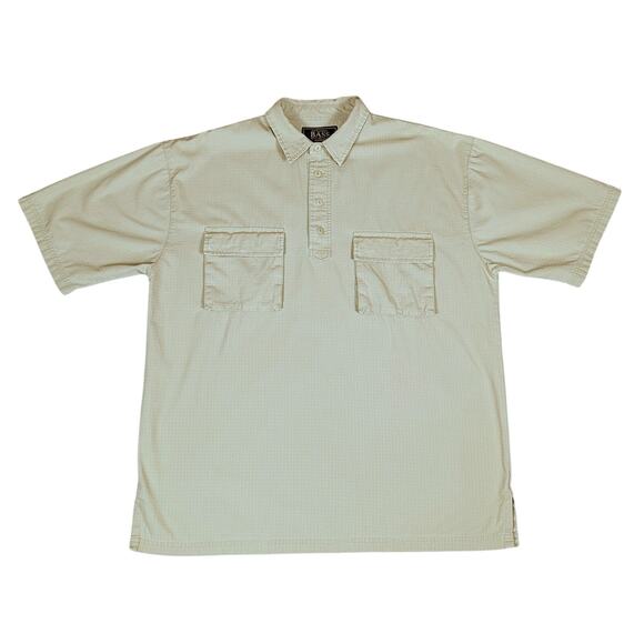 GH Bass & Co Utility Shirt Mens Large Short Sleeve Khaki Ripstop Fishing Chores - Picture 1 of 12